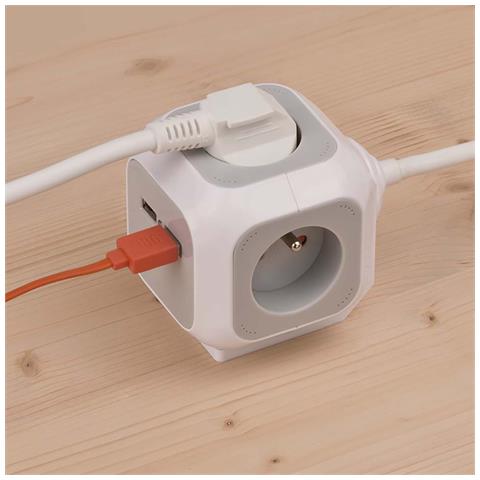 Striscia Di Alimentazione A 4 Vie Con 2 Porte Usb Alea-power Di Forma Cubica Da 1,4 M, Bianco - Foto 3