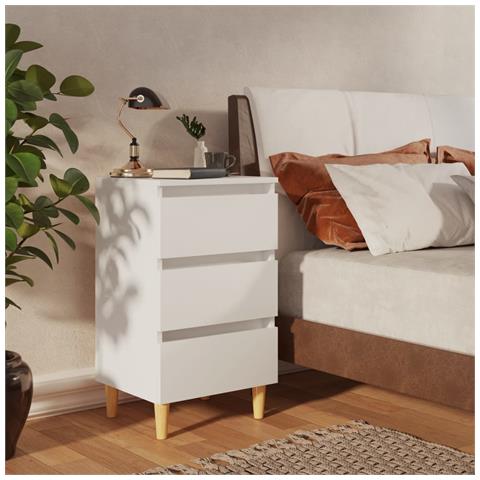 Lusso Casadino -  Comodino Con Gambe In Legno Massello Bianco 40x35x69 Cm - Foto 7