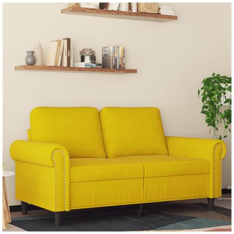 Lusso Casadino -  Divano A 2 Posti Giallo 120 Cm In Velluto - Foto 8