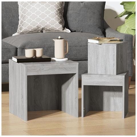 Tavolini Impilabili 3 Pz Grigio Sonoma In Legno Multistrato - Foto 2