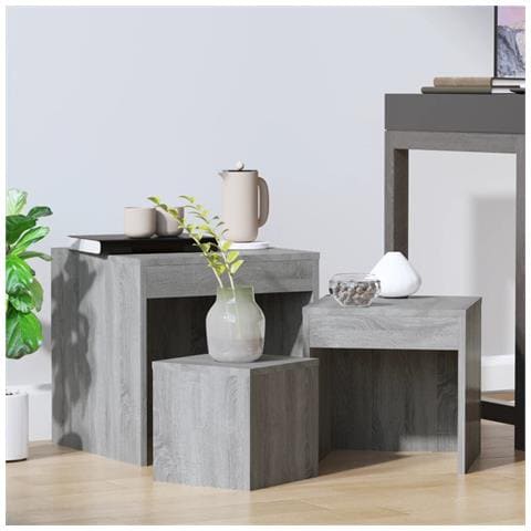 Tavolini Impilabili 3 Pz Grigio Sonoma In Legno Multistrato - Foto 8