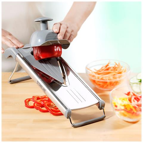 Mandolina In Acciaio Inox, Antibatterica, Con Lama A V, 9 Pezzi, Con 5 Inserti, Affettaverdure Multiuso, Accessori Da Cucina - Foto 4