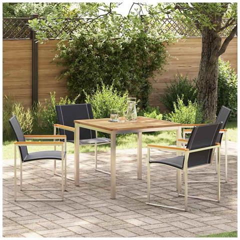 Set da Pranzo da Giardino 5 Pezzi in Legno Massello di Acacia, Tavolo da Pranzo Esterno 90x90x74.5 cm in Legno Massello di Acacia - Foto 2