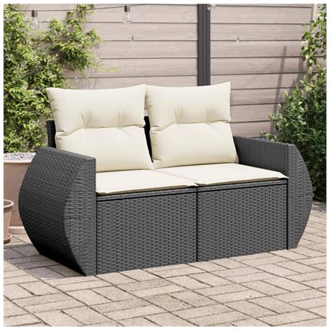 Divano da Giardino con Cuscini a 2 Posti Nero in Polyrattan - Foto 2