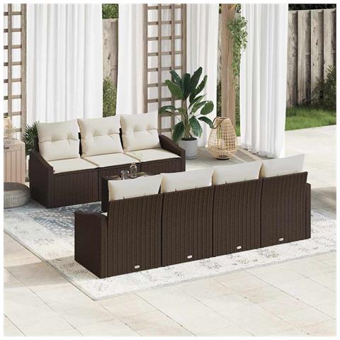 Set Divano Giardino 8 Pezzi con Cuscini Marrone Polirattan - Foto 2