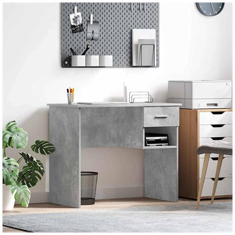 Scrivania con Spazio di Archiviazione Grigio Cemento 90x49.5x75 cm Legno Compresso - Foto 2