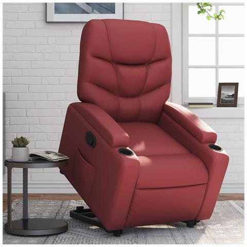 Poltrona Alzapersona Reclinabile Rosso Vino in Similpelle - Foto 2