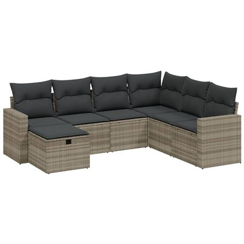 Set Divani da Giardino 7pz con Cuscini Grigio Chiaro Polyrattan - Foto 1