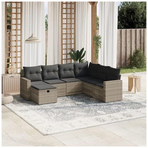 Set Divani da Giardino 7pz con Cuscini Grigio Chiaro Polyrattan - Foto 2