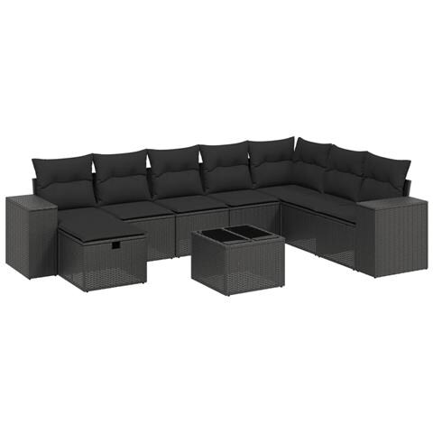 Set Divani da Giardino 9 pz con Cuscini Nero in Polyrattan - Foto 1