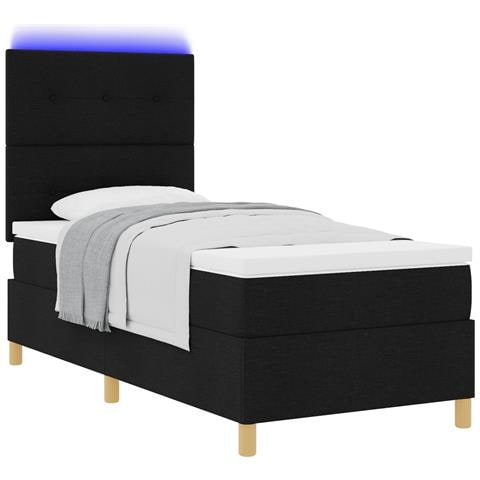 Letto con box spring con materasso & LED nero 80x200 cm in tessuto - Foto 1