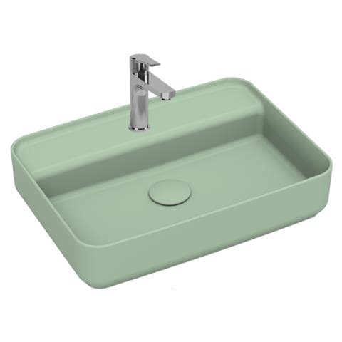 Lavabo Rettangolare Da Appoggio Senza Troppo Pieno In Ceramica Con Foro Rubinetto - Menta Opaco - Foto 1