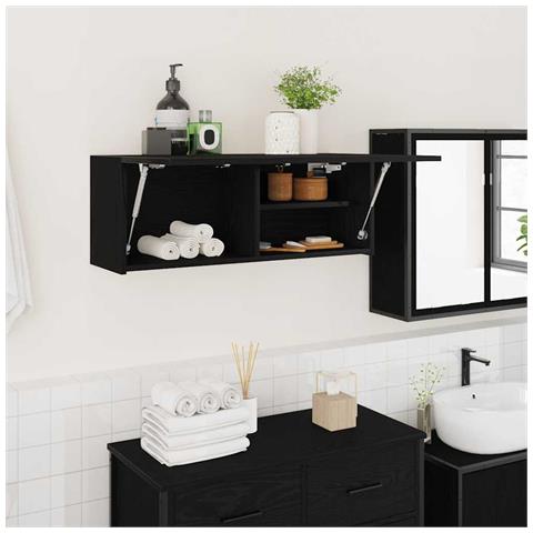 Mobile da Bagno a Parete Nero 80x25x30 cm in Legno Multistrato - Foto 2