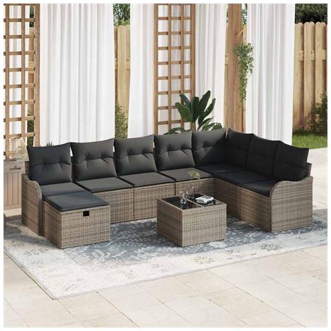 Set Divano da Giardino con cuscino 9 pcs Grigio Poly Rattan - Foto 2