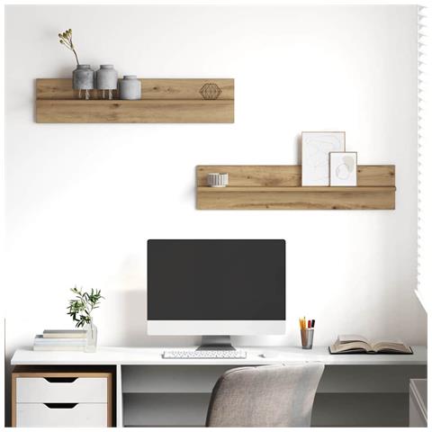 Scaffali da parete 2 pcs rovere artigianale 80 x 11.5 x 18 cm - Foto 2