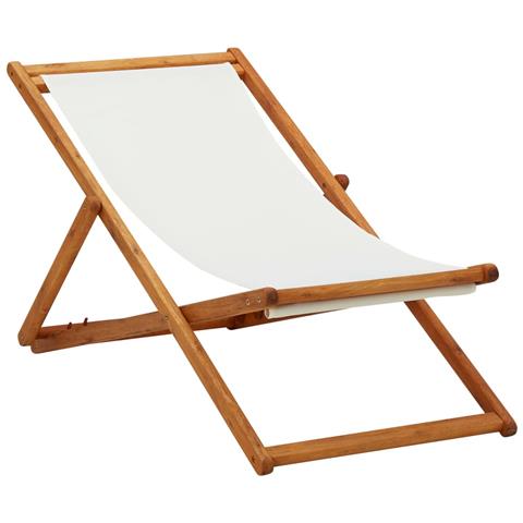 Sedia Da Spiaggia Legno Di Eucalipto E Tessuto Bianco Crema - Foto 2