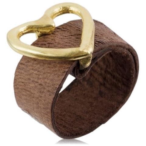 Anello In Oro Con Fibbia A Forma Di Cuore Regolabile In Pelle Marrone - Foto 1