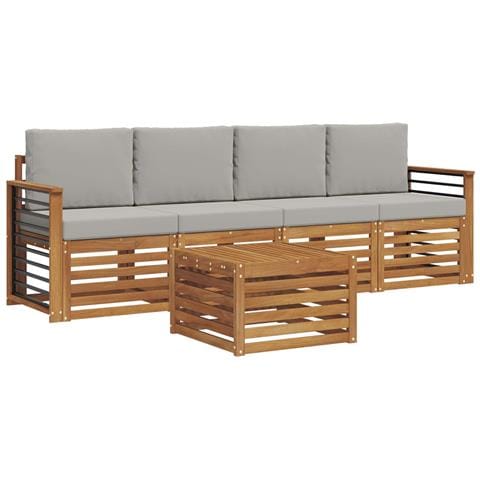 Set divani con cuscino 5 pcs Grigio Naturale e Chiaro - Foto 1
