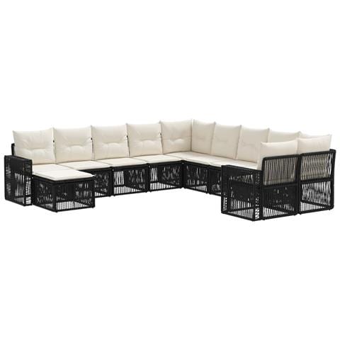 Set Divano da Giardino 11 pcs Nero e Bianco Crema polyrattan - Foto 1