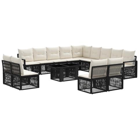 Set Divano da Giardino 14 pz Nero e Bianco Crema polyrattan - Foto 1