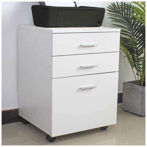 Cassettiera Scrivania Ufficio Legno Mdf Mobiletto Stampante 3 Cassetti Bianco - Foto 1
