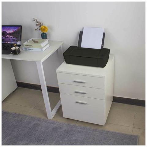 Cassettiera Scrivania Ufficio Legno Mdf Mobiletto Stampante 3 Cassetti Bianco - Foto 5