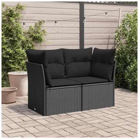 Divano Da Giardino Con Cuscini A 2 Posti Nero In Polyrattan - Foto 2