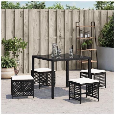 Sgabelli Da Giardino Con Cuscini 4pz Neri 41x41x36cm Polyrattan - Foto 3