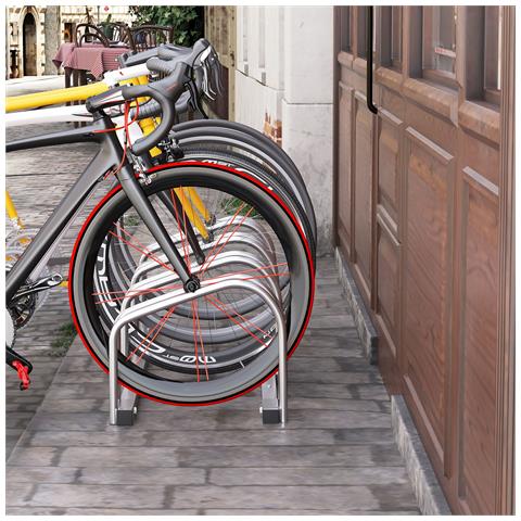 Rastrelliera Portabiciclette Parcheggio Per 4 Biciclette In Acciaio, 110x33x27 Cm, Argento - Foto 2