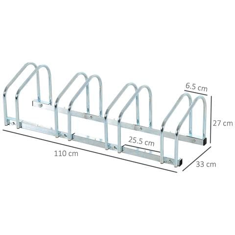 Rastrelliera Portabiciclette Parcheggio Per 4 Biciclette In Acciaio, 110x33x27 Cm, Argento - Foto 6
