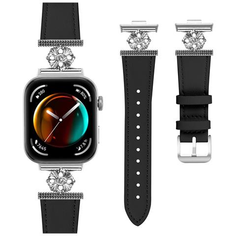 Cinturino In Vera Pelle Per Huawei Watch Fit 3 Black - Foto 1