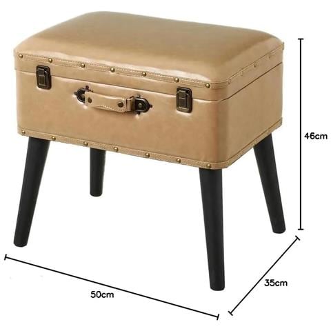 Pouf Contenitore Sgabello A Forma Di Valigia In Pelle,sgabello Con Struttura In Mdf Gambe In Legno Di Abete,altezza Gmbe 25 Cm Contenitore 50x35x20 Supporta Fino A 100kg (beige) - Foto 2