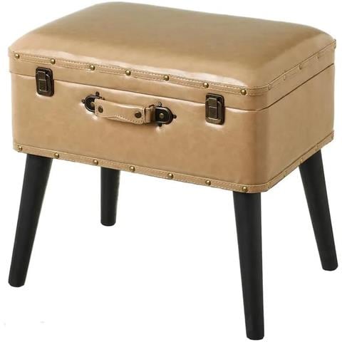 Pouf Contenitore Sgabello A Forma Di Valigia In Pelle,sgabello Con Struttura In Mdf Gambe In Legno Di Abete,altezza Gmbe 25 Cm Contenitore 50x35x20 Supporta Fino A 100kg (beige) - Foto 1