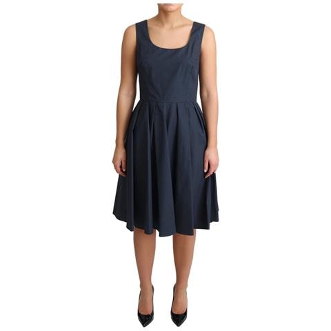 Abito A Trapezio In Cotone A Pois Blu - It42-m - Foto 1