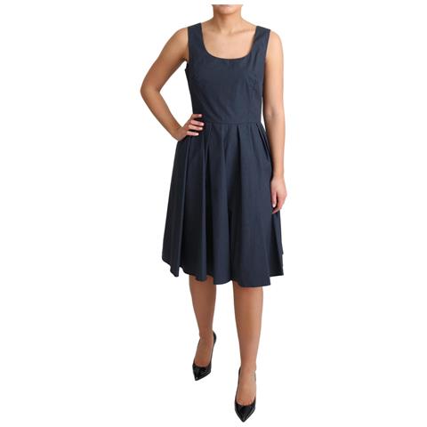 Abito A Trapezio In Cotone A Pois Blu - It42-m - Foto 2