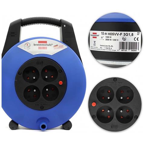 Avvolgicavo A 4 Prese Vario-line 15 M Con Impugnatura Ergonomica, Noir / Bleu - Foto 3