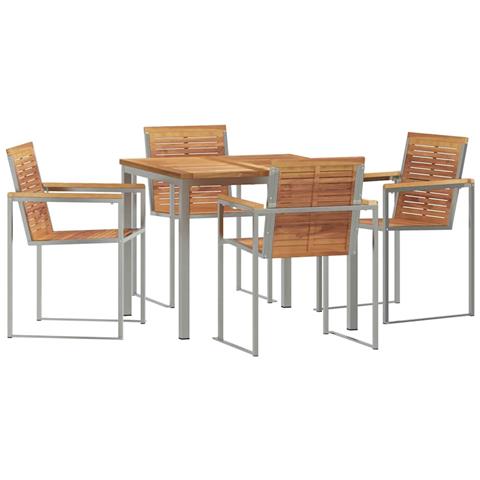 Set da pranzo da giardino  5 pezzi in legno massello di teak, Tavolo da pranzo esterno  90x90x74.5 cm in legno massello di teak - Foto 1