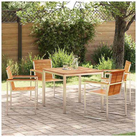 Set da pranzo da giardino  5 pezzi in legno massello di teak, Tavolo da pranzo esterno  90x90x74.5 cm in legno massello di teak - Foto 2