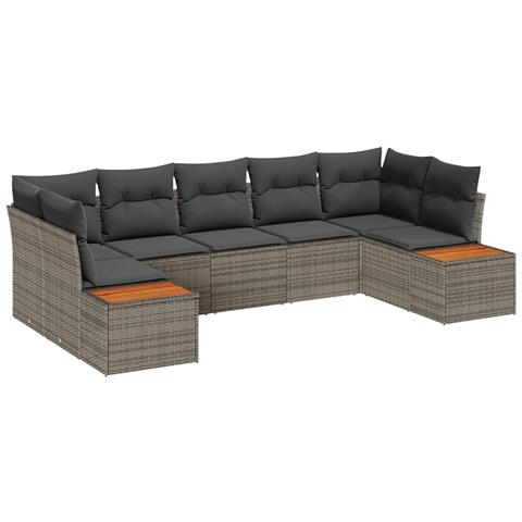 Set di divani da giardino a 7 pezzi con cuscini Grigio Rattan Acacia - Foto 1