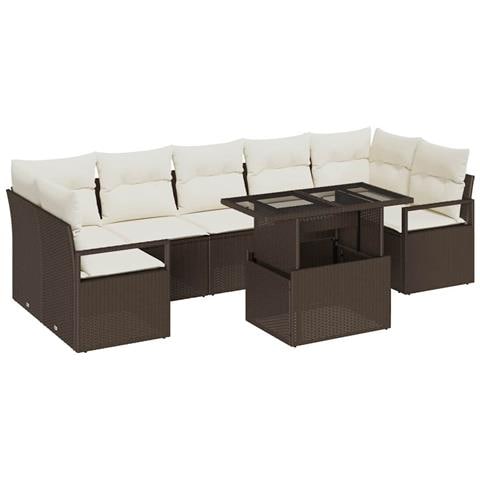 Set Divano Giardino 8 Pezzi con Cuscini Marrone Polyrattan, Divano Giardino 2 Posti con Cuscini Marrone Polyrattan - Foto 1