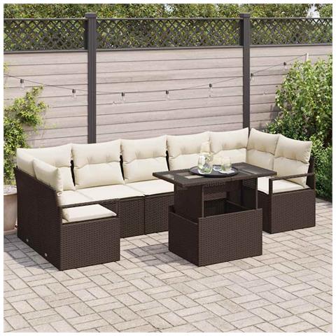 Set Divano Giardino 8 Pezzi con Cuscini Marrone Polyrattan, Divano Giardino 2 Posti con Cuscini Marrone Polyrattan - Foto 2