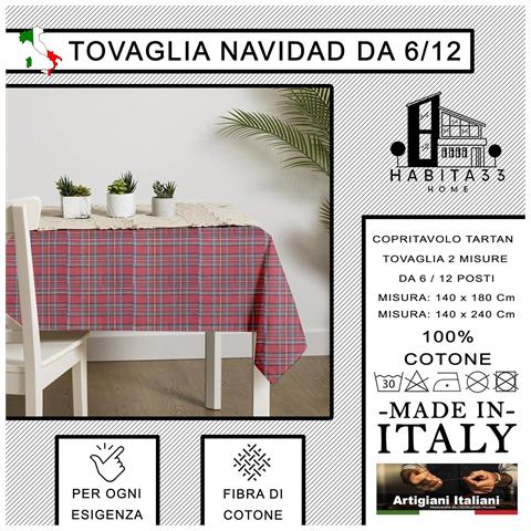 Tovaglia Antimacchia Navidad 140x180 Cm 6 Posti, Copritavolo Rettangolare Per Tavolo Grande Per Cucina, Giardino, Pic Nic, Made In Italy (tartan, 140x180 Cm) - Foto 7