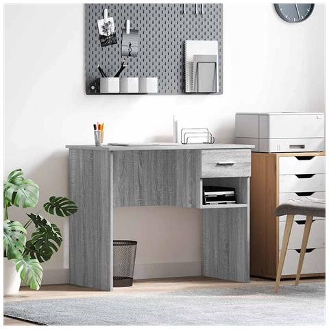 Scrivania con spazio di archiviazione Grigio Sonoma 90x49.5x75 cm Legno ingegnerizzato - Foto 2