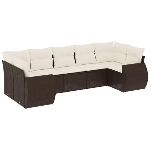 Set Divani da Giardino 7 pz con Cuscini Marrone in Polyrattan - Foto 1