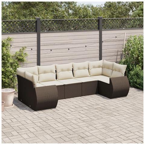 Set Divani da Giardino 7 pz con Cuscini Marrone in Polyrattan - Foto 2