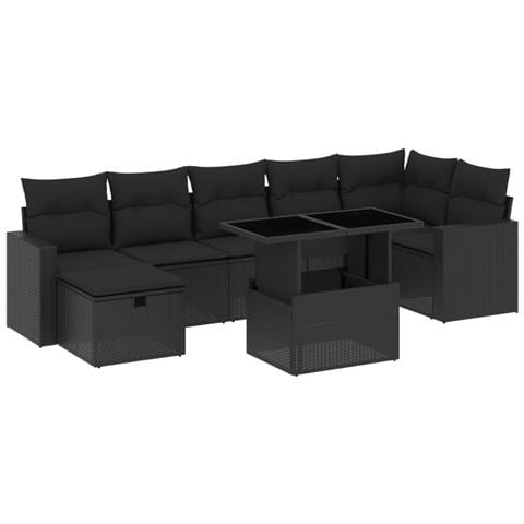 Set Divani da Giardino con Cuscini 8 pz Nero in Polyrattan - Foto 1