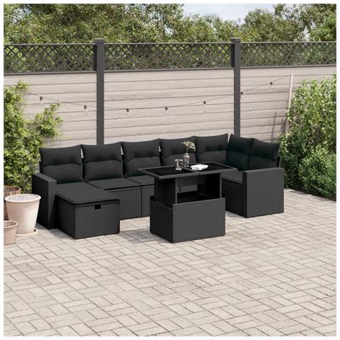 Set Divani da Giardino con Cuscini 8 pz Nero in Polyrattan - Foto 2