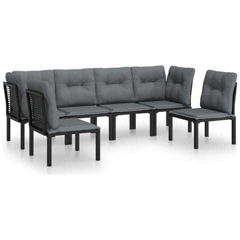 Set Salotto da Giardino 6 pz in Polyrattan Nero e Grigio - Foto 1