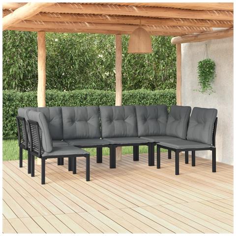 Set Salotto da Giardino 6 pz in Polyrattan Nero e Grigio - Foto 2