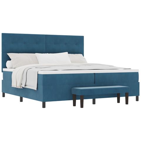 Letto con Box Spring con Materasso & Panca Blu Scuro 200x200 cm Velluto - Foto 1